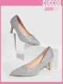 Cuccoo Everyday Collection Fashion Stiletto Pumps With Rhinestone Decor, Silver, Pointed Toe, Shallow Mouth, Hollow Out, Suitable For Parties And Events, Four Seasons
