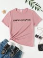 Teenage Girls' Casual Slogan Printed Short Sleeve T-Shirt
