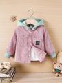 Baby Boy Letter Patched Detail Dual Pocket Hooded Corduroy Coat Without Tee