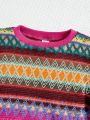 SHEIN Kids CHARMNG Toddler Girls' 2pcs/set Geometric Pattern Long Sleeve Sweatshirt