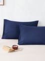2pcs Solid Color Pillowcase Without Filler, Navy Blue Fabric Bed Pillow Cover, For Bedroom