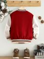 SHEIN Young Boy 1pc Letter Patched Striped Trim Varsity Jacket