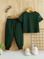 SHEIN Baby Boy Casual & Comfortable Slogan Printed Sports Suit