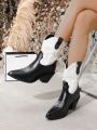 Styleloop Black And White Fashionable Wedge Heel New Style Cowboy Boots
