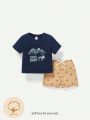 Cozy Cub Baby Boys' Short Sleeve Cartoon Dinosaur Pattern Top And Shorts Set