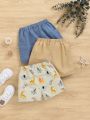 SHEIN Unisex Baby Cartoon Animal Pattern Solid Color Casual Shorts 3pcs/Set