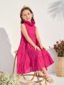 SHEIN Kids Nujoom Young Girls' Loose Fit Casual Ruffle Neck Sleeveless Layered Holiday Dress