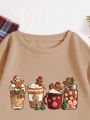 Plus Christmas Print Thermal Lined Sweatshirt