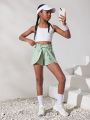 SHEIN Tween Girl's Ruffle Hem Drawstring Casual Sports Shorts