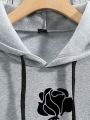 Manfinity Men'S Floral Letter Print Drawstring Hooded Fleece Sweatshirt