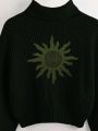ROMWE Hippie Stand Collar Lantern Sleeve Patterned Sweater