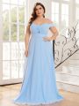 SHEIN Belle Plus Size Bridesmaid Dress With Twist Front Detail, Hollow Out Design And Cami Off-The-Shoulder Neckline