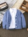 Infant Boys' Solid Color V-Neck Cardigan Sweater With Long Sleeve, Autumn And Winter