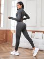 SHEIN Yoga Basic Women's Seamless High Elasticity Sports Long Sleeve Top And Leggings Set