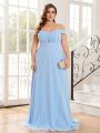 SHEIN Belle Plus Size Bridesmaid Dress With Twist Front Detail, Hollow Out Design And Cami Off-The-Shoulder Neckline