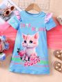 SHEIN Kids EVRYDAY Young Girls' Cute Casual Cat Printed Dress