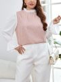 SHEIN Privé Plus Size Women's Color Block Ruffle Sleeve Blouse