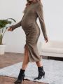 SHEIN Maternity Drawstring Waist Split Hem Maxi Dress