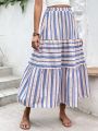 SHEIN VCAY Striped Print Ruffle Hem Skirt