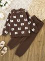 Little Girls' Flower Embellished Raglan Sleeve Sweater Set