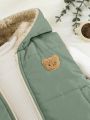 SHEIN Baby Boy 1pc Bear Embroidery 3D Ear Design Hooded Fleece Vest Coat