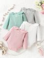 4pcs/Set Baby Girl's Solid Color Long Sleeve Romper, Simple, Comfortable & Cute Classic Style, Spring & Summer