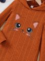 SHEIN Kids Nujoom Girls' Hooded Cat Printed Sweatshirt Dress For Youth
