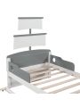 3-Pieces Bedroom Sets,Twin Size Boat-Shaped Platform Bed with Trundle and Two Nightstands