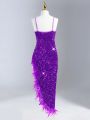 Tween Girls' Fur & Sparkly Sequins Decor Strap Formal Dress Suitable For Wedding, Evening, Birthday Party In Fall/Winter