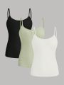 SHEIN Teen Girl Knitted Solid Color Ribbed Camisole 3pcs/Set