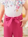 Baby Girl's Elegant, Romantic, Gorgeous And Cute Floral Printed Patchwork Everyday Jumpsuit For Casual Wear