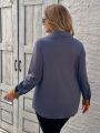 SHEIN LUNE Women'S Plus Size Color Block Drop Shoulder Long Sleeve Shirt