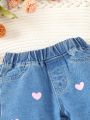 2pcs Baby Girls' Heart & Face Print Jeans