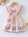 SHEIN Kids EVRYDAY Young Girl Apricot Color Ruffled Hem Dress