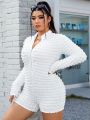 SHEIN Coolane Women's Plus Size Textured Long Sleeve Jumpsuit - White