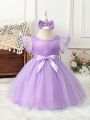 Baby Girl Tulle Puff Sleeve Gorgeous & Cute Party Dress, Perfect For Birthday, Evening Party, Performance, Wedding, Christening, 1 Year Old Celebration