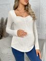 SHEIN Maternity Solid Color Hollow Out Long Sleeve T-shirt