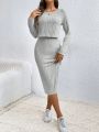SHEIN Frenchy Solid Ribbed Knit Bodycon Dress