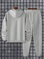 Manfinity Men's Contrast Color Drawstring Hoodie And Sweatpants Two-Piece Set
