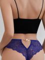 Floral Lace Heart Ring Linked Cut Out Back Lace Panty