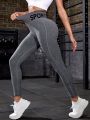 Letter Graphic Wide Waistband Sports Leggings