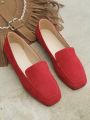 Women's Spring & Autumn New Square Toe Solid Color Flat Casual Loafers, Slip-on Comfortable Penny Shoes