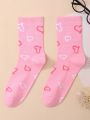 Reh Arte Pink Jacquard Mid-Calf Socks With Heart Pattern