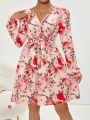 Women's V-Neck Waist-Cinching Plant & Flower Print Romantic Vacation Style Dress