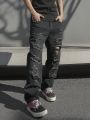 Men's Straight Leg Jeans With Distressed Design