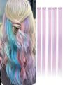 5pcs Set Colorful Clip In Synthetic Hair Extension Long Straight  For Women Girl Kids With Cosply