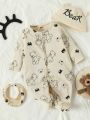 Baby Boy Bear Print Button Front Footed Sleep Jumpsuit