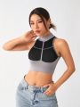 SHEIN Yoga Futuristic Color Block Stand Collar Sports Vest