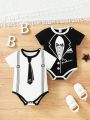 Baby Boys' Gentleman Themed Printed Short Sleeve Bodysuit, Set Of 2