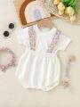 Baby Girl'S Floral Patchwork Knitted Romper